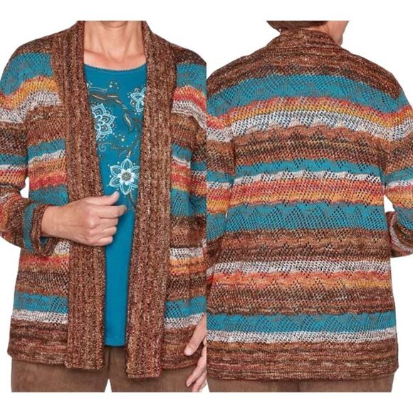 Alfred Dunner‎ Walnut Grove Striped Pointelle Cardigan Sweater Sz 1X - Picture 2 of 14